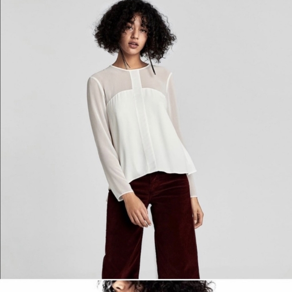 Zara Sheer Long Sleeve Blouse White Small - Picture 8 of 8